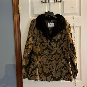 Beluga San Francisco-M-Brown tapestry floral-Button down front, fur trim blazer
